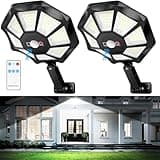 Solar Lights Outdoor Waterproof, 6500K 168 LED Flood Lights Outdoor Motion Sensor, Dusk to Dawn Solar Outdoor Lighting, Solar Powered Street Light with Remote for Outside Parking Lot Pool Yard, 2-Pack
