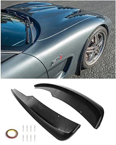 Replacement for 1997-2004 Chevrolet Corvette C5 All Models | GM Factory XL Extended Style Front Side Splash Guards Mud Flap Pair (ABS Plastic - Matte Black)