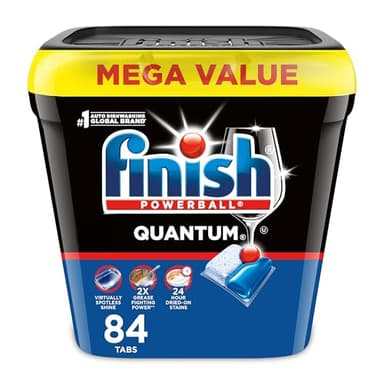 Finish Quantum Dishwasher Pods, No Pre-Rinse Dishwasher Detergent Soap Removes 24HR Dried-On Stain and Grease, Leaving a Virtually Spotless Shine, 84 Count