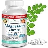 Magnesium Citrate 400mg - 200 Capsules - High Potency for Sleep, Leg Cramps, Extra Strength Absorption, Easy to Swallow Pills for Women & Men, Vegan Supplement Not Tablets - Made in USA