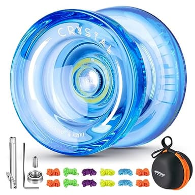 MAGICYOYO Professional Crystal Yo Yo K2, Responsive Yoyo for Kids 8-12, Plastic Finger Spin Trick Yo-yo with Unresponsive Bearing for Intermediate +12 Strings+Bearings Kit+Carry Bag (Crystal Blue)