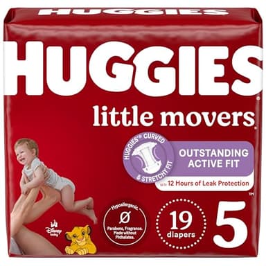 Huggies Size 5 Diapers, Little Movers Baby Diapers, Size 5 (27+ lbs), 19 Count, Packaging May Vary