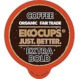 EKOCUPS Organic Extra Bold Roast Coffee Pods, Extra 30% More Coffee Per Cup, Artisan Fair Trade Dark Roast, Extra Bold Coffee for Keurig K Cup Machines, Recyclable Pods, 40 Count