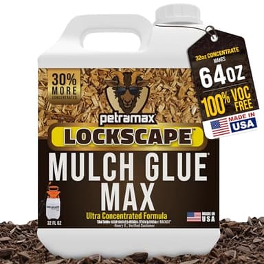 Petra Max Lockscape Mulch Glue for Landscaping -32 Oz - Strongest 3X Concentrated - Pet Safe Lockdown Sticky Mulch and Rock Glue for Pea Gravel 100% Permeable Binder Spray for Pine Straw, Wood Chips