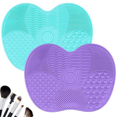 HexinYigjly 2 Pcs Silicone Make Up Brush Cleaning Mat, Makeup Brush Cleaner Mats, Cosmetic Cleaning Pads, Portable Washing Tool with Suction Cup for Makeup Cosmetic Brushes