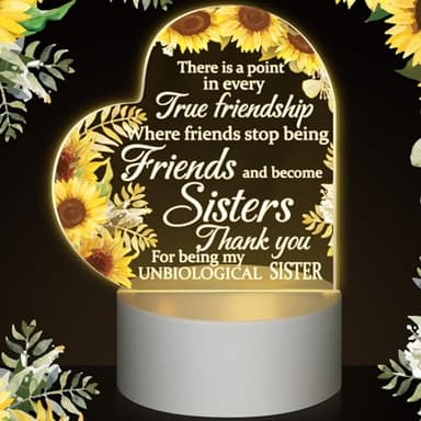 Jetec Acrylic Night Light Friend Gifts for Women Birthday Gifts for Her Friendship for BFF Teen Girls Besties Sister Coloured Flower Lamp with Warm Colors LED Lamp Base(Friends Become Sister)