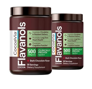 CocoaVia Cocoa Flavanols 500mg – Heart and Brain Support, High Flavanol Cocoa Extract, Boosts Nitric Oxide, Blood Circulation and Memory, Preworkout, Vegan, Gluten-Free, Dark Chocolate, 60-Day