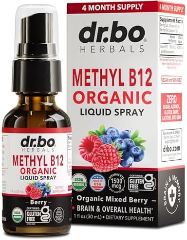 Vitamin B12 Liquid Spray Drops - Organic Liquid B12 Vitamins for Women, Men, Kids & Energy, Vegan Sublingual Methyl B 12 Spray Supplement - Organic Pure Methylcobalamin Vit B 12 Drops Vitamins 1 Fl Oz