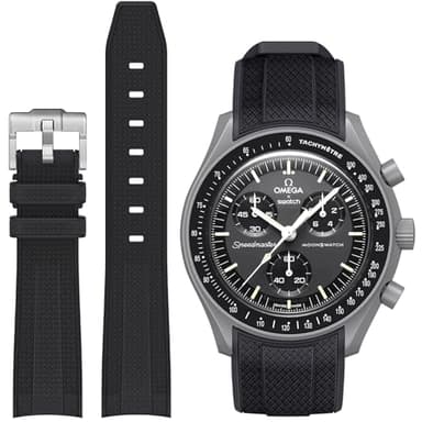 Stanchev Bands for Moonswatch Watch,Curved No Gap Soft Silicone Strap for Omega X Swatch Speedmaster 20mm Watch,Swatch Omega Moonswatch Speedmaster Replacement Strap Men Women (Black)