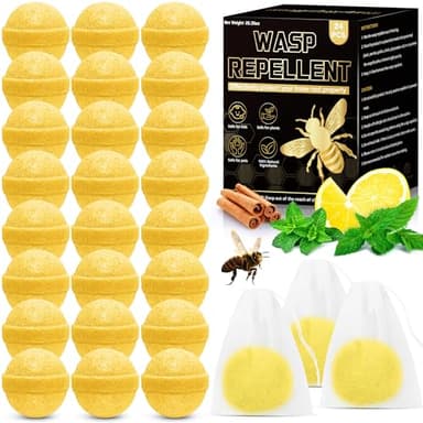 Bee and Wasp Repellent 24 Pack - Natural Peppermint Oil Wasp Repellent Balls, Bee and Wasp Deterrent for Outside Indoor Patio Garden Home, Quick and Easy Repel Bug Hornet, Pets Children Safe