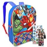 Marvel Avengers 16” Backpack School Supplies For Boys, Kids - 3 Pc Bundle With Avengers School Bag, Superhero Stickers And Bookmark | Avengers School Travel Bag