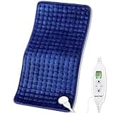 Electric Heating Pad, Dual Mode Controller (Manual and auto Off Mode),Multiple Safety protections,9 Temperature Settings, Comfortable Soft for Cramps/Pain Relief, Machine Washable（12"x 24" Dark Blue）