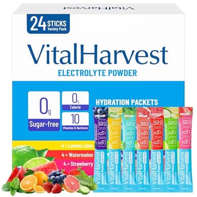 24 Sticks Electrolytes Powder Packets 7 Flavors Sugar Free Hydration Packets Liquid Daily IV Drink Mix, Low Sodium, Lemon Lime, Watermelon, Strawberry, Grape, Grapefruit, Lemon Cucumber, Mint