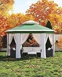 Garveelife Pop Up Gazebo 13x13, 6 Sided Outside Canopy Tent with Mosquito Netting, One Push Setup for Backyard Patio Garden Activities - Green & Beige