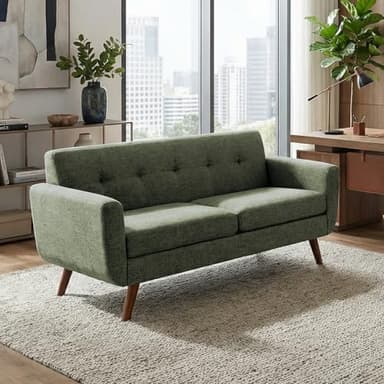 Tbfit 65" W Loveseat Sofa, Mid Century Modern Couches Love Seats for Living Room, Button Tufted Upholstered Small Couch for Bedroom, Solid and Easy to Install Love Seats Furniture, Green