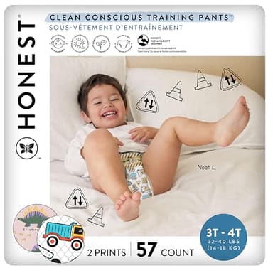 The Honest Company Clean Conscious Training Pants for Sensitive Skin, Hypoallergenic, Fragrance-Free, Rompin' & Stompin' Diggin' It, Size 3T/4T (32-40 lbs), 57 Count