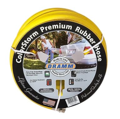 Dramm ColorStorm Premium Rubber Garden Hose, No Kink, Leak Proof Water Hose, Male Female Fittings, Made in USA, Hot & Cold Resistant, 518 Burst PSI, Yellow, 5/8"x50'
