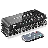 ROOFULL 4 Ports 8K HDMI 2.1 Switch 4 in 1 Out 8K@60Hz 4K@120Hz HDMI Switcher Selector with Remote Support 48Gbps HDR 10+ Dolby Vision/Atmos HDCP 2.3 CEC for PS5 4 Pro Xbox Apple TV Game PC Roku