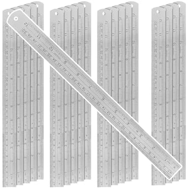 20 Pack 12 Inches Stainless Steel Ruler, Precision Metal Rulers, Straight Edge Ruler for Office, Woodworking, Engineering