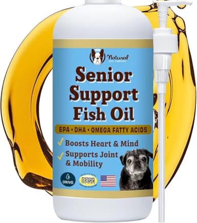 Natural Dog Company Omega 3 Fish Oil for Senior Dogs Supplement – Support Mobility, Skin, Coat, Heart & Brain, with Turmeric, Salmon & Fish Oil for Aging Dogs, Liquid Canine Supplement, 16oz