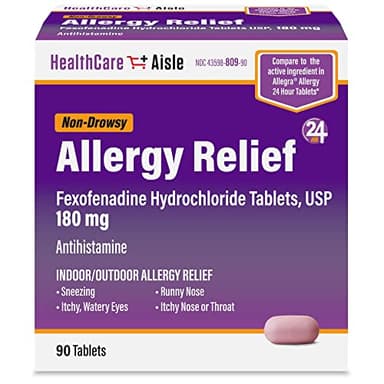HealthCareAisle Allergy Relief - Fexofenadine Hydrochloride Tablets USP, 180 mg, 90 Tablets, Allergy Medication, Non-Drowsy 24-Hour Relief