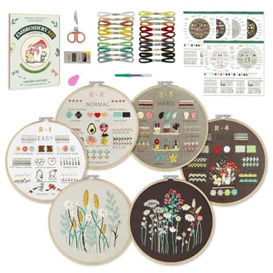 CYANFOUR 6 Stage Embroidery Kit for Beginners Adults, Easy to Learn 38 Different Stitches from Instruction & Video, Needlepoint Kits for Adults with Stamped Embroidery Patterns.