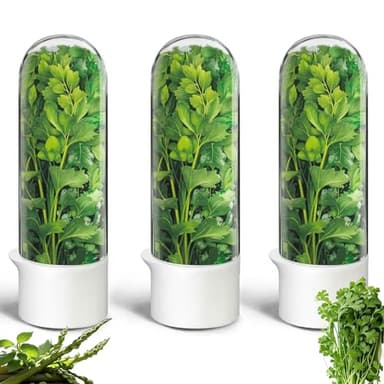 Herb Saver for Refrigerator, Herb Saver Pod Cilantro Containers for Refrigerator, Fresh Herb Keeper for Cilantro, Parsley, Asparagus, Mint, Keeps Greens Vegetables for 2-3 Weeks (Herb Keeper 3Pack)