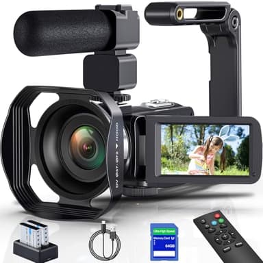 8K Video Camera Camcorder 64MP YouTube Vlogging Cameras IR Night Vision WiFi Webcam Camcorders with 18X Digital Zoom 3.0”Touch Screen Stabilizer, Mic, 64G SD Card, Remote Control and 2 Batteries