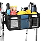 Upgrade Dotday Walker Basket Walker Bag Water Cup Holder, Foldable Walker Storage Bag with Big Capacity & Never Tipping Over, Best Gift for Family - Black (Not Fit Rollator Walkers)