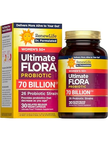 Renew Life Ultimate Flora Probiotics for Women 50+ 70 Billion CFU Delayed Release Vegan Capsules | Vaginal | Digestive Health | Immune Health | Dairy Free | 30 Count
