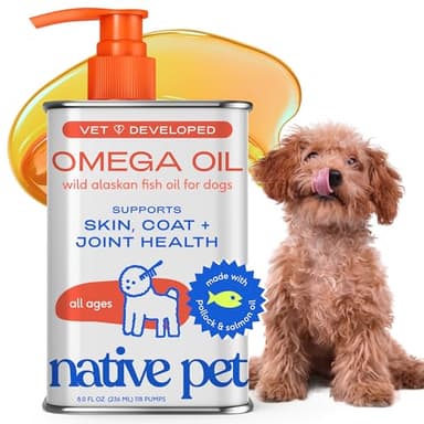 Native Pet Omega 3 Fish Oil for Dogs & Cats - Promotes Healthy Skin, Shiny Coat, & Strong Joints - Made with Wild Alaskan Salmon Oil for Dogs – Tasty, Fast-Absorbing Omega 3 6 9 Liquid Supplement- 8oz