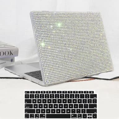 iNOTOGG Compatible with MacBook Air 13 Inch Case with Touch ID 2021 2020 2019 2018, A2337 M1 A2179 A1932, Glittery Rhinestone Hard Case with Keyboard Cover for New Air 13.3 inch, Diamond