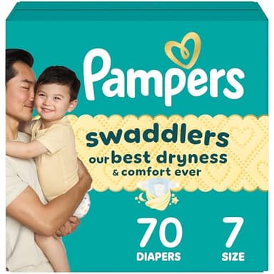 Pampers Swaddlers Diapers, Size 7 (26-50 lbs), 70 Count, Absorbent, Keeps Baby Dry and Comfortable, Skin Safe Disposable Baby Diaper (Packaging May Vary)