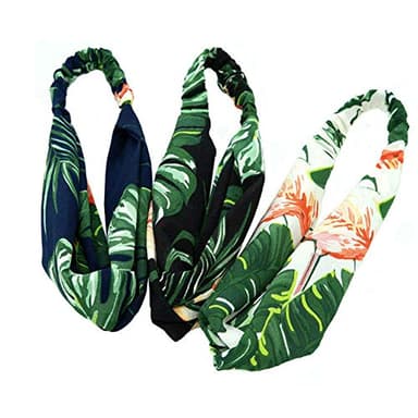 Aysekone 3 Pack Tropical Banana Leaf Headbands – Elastic Summer Hair Bands for Women, Girls, Beach & Yoga (3 Colors)