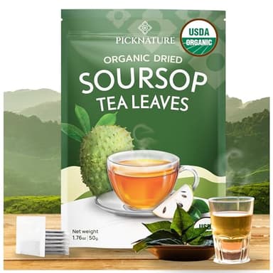 PICKNATURE Organic Dried Soursop Leaves | Antioxidant Herbal Tea, Caffeine-Free | Supports Digestion, Immunity & Detox | 1.76oz (100+ Cups)