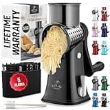 Zulay Kitchen Rotary Cheese Grater 5 Blade Cheese Shredder - Manual Hand Crank Cheese Grater With Reinforced Suction & 5 Interchangeable Drums - Easy to Use, Vegetable Chopper Round Mandoline Slicer