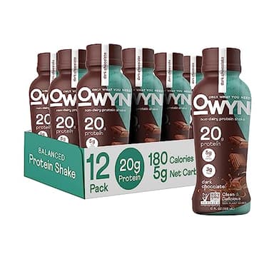 OWYN Only What You Need Dark Chocolate Flavored Protein Shake, 20g Protein, 4g Sugar, 3g Fiber, Dairy Free, Plant Based Protein Drink 12 Count