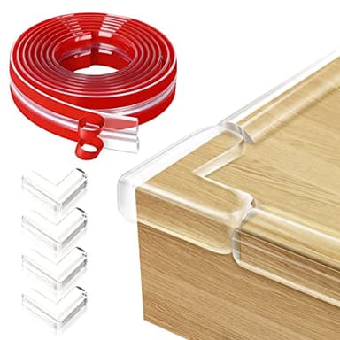 Edge Protector Baby Proofing Corner Protectors Silicone Desk Edge Cushion Child Safety Edge Covers Bumper for Table, Cabinets, Crib, 13ft x 1.2 Inch Edge Protector Strip with 4 Pack Corner Guards