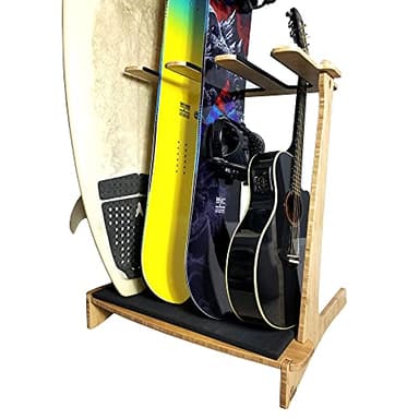 Grassracks Premium Freestanding Vertical Surfboard Rack - Masterfully Crafted Bamboo Surfboard Stand for 4 Surfboards Wakeboards or Snowboards - 4 Guitar Stand (4 Boards or Guitars, Bamboo)
