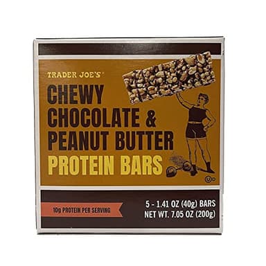 Trader Joe's Chewy Chocolate & Peanut Butter Protein Bars - 5 Bars in a Box - 10g Protein Per Serving
