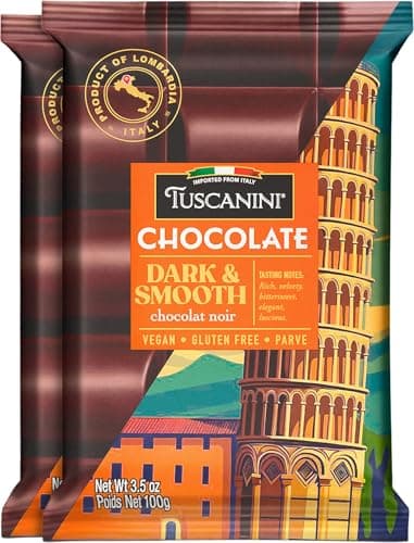 Tuscanini Italian Chocolate Bar, Dark & Smooth, 3.5oz (2 Pack) | Imported from Italy | Vegan, Gluten Free | Dairy Free | Rich Dark Chocolate with Hazelnut & Vanilla | Gourmet European Chocolate