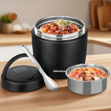 Godobo Thermo for Hot Food 40oz, Vacuum Insulated Food Jar for Adults, Stainless Steel Soup Thermo Wide Mouth Leakproof Lunch Containers with Spoon for School Office (Black)
