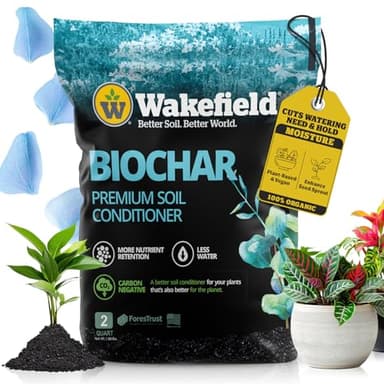 Wakefield Premium Organic Biochar Soil Amendment & Soil Conditioner Certified Carbon-Negative Nutrient-Locking, Water-Efficient Bio Char for Plants & Lawns - Soil Amendments for Lawn - 2 Quart