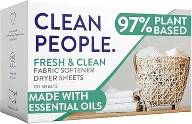 The Clean People Fabric Softener Sheets - Dryer Sheets - Softens & Removes Static Cling - Vegan Laundry Softener With Essential Oils - Fresh Scent, 120 Pack