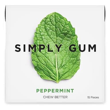 SIMPLY Gum Peppermint, Plastic-Free Natural Chewing Gum, 6 Pack (90 Pieces) | Vegan, Kosher, Non GMO, Aspartame Free and Sorbitol Free