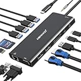USB C Docking Station Dual Monitor for Dell/HP/Lenovo/Surface Laptop, 14 in 1 Triple Display Hub Multiple Adapter, Dongle with 2 HDMI 4K VGA 5 Port 100W PD Charger Ethernet SD/TF Audio(Black)
