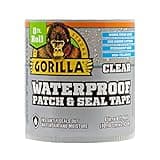Gorilla Waterproof Patch & Seal Tape, Clear Tape, 4" x 8' (Pack of 1) - Permanent Weather Resistant Seal for Leaks and Repairs