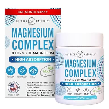 Outback Naturals Magnesium Complex Powder - 8 Types of Magnesium, L-Threonate (Magtein), Glycinate, Malate, and More for Brain Health, Relaxation, Maximum Absorption - Unflavored, 30 Servings