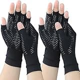 TIZHJOZI 2 Pairs Copper Arthritis Compression Gloves for Rheumatoid, Osteoarthritis, Carpal Tunnel Pain Relief, Compression Hand Gloves for Women & Men,Anti-Slip Fingerless Gloves for Work,Typing (XL)