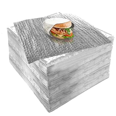 Insulation Sandwich Wrapping Paper Aluminum Foil Sheets - [100 Pack] - (14" x 16") - Aluminum Foil Sandwich Wrap Sheets For Sandwich Wraps, Burritos and BBQ